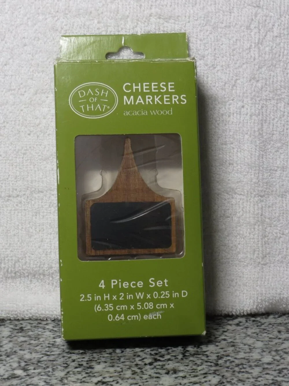NEW IN BOX Dash Of That Chalkboard Cheese Markers 2.5” Set of 4 Acacia Wood